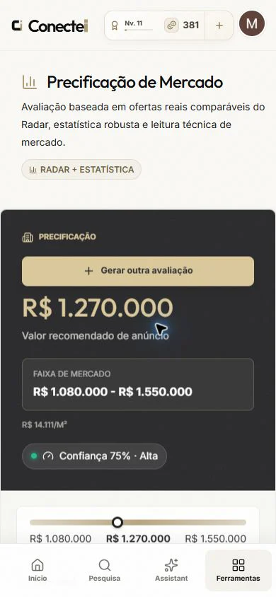 Relatório de precificação da Conectei no celular